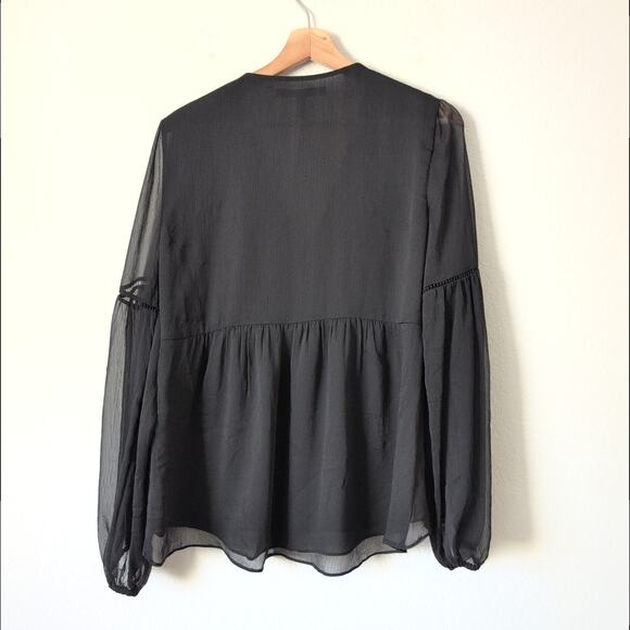 WHBM Peplum Top Blouse Long Sleeve Chiffon Embroidered Bishop Empire Size 10 - Picture 5 of 11
